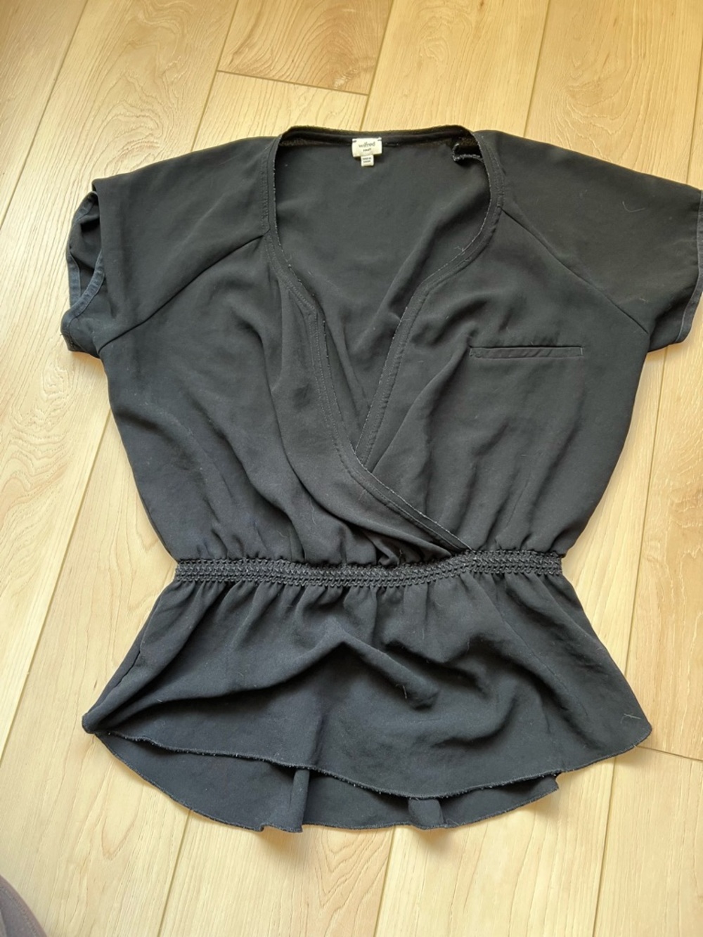 Wilfred Black Wrap-Style Peplum Blouse